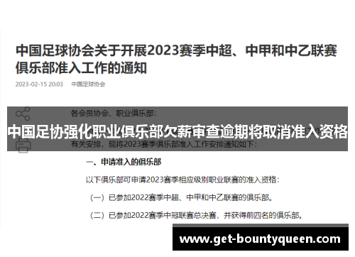 中国足协强化职业俱乐部欠薪审查逾期将取消准入资格