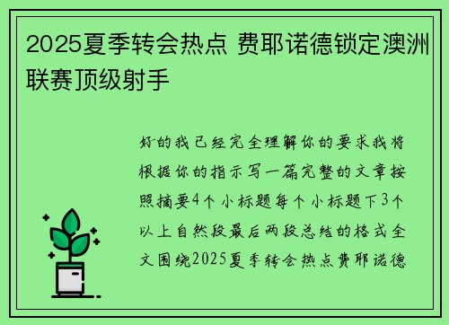 2025夏季转会热点 费耶诺德锁定澳洲联赛顶级射手